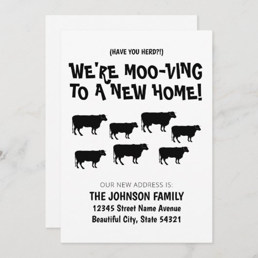 Grappig dat we Koe Herd New Home Adres verplaatsen Aankondiging (Voorkant / Achterkant)