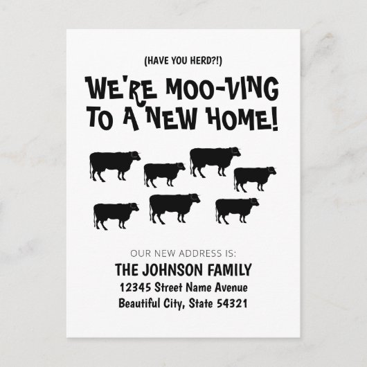 Grappig dat we Koe Herd New Home Adres verplaatsen Aankondigingskaart (Voorkant)
