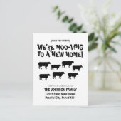 Grappig dat we Koe Herd New Home Adres verplaatsen Aankondigingskaart (Staand voorkant)