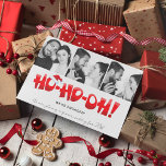 Grappig dat we met kerstmis mee zijn. feestdagenkaart<br><div class="desc">"Ho ho!" Funny We're Engaged Photo Holiday Greeting Kaart, ontworpen om de liefde en vreugde van een nieuw verloofd stel te vieren tijdens dit magische vakantieseizoen! Kondig uw verloving aan en verstuur uw vakantiewensen met dit drie-foto "Ho-Ho-Oh!" tekst design briefkaart. Gepersonaliseerd met jouw tekst en drie vierkante foto's. (Uitsnijden naar...</div>