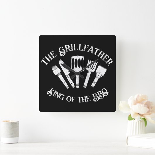 Grappig "De Grillfather: Grappig BBQ Gift Vierkante Klok (Huis)