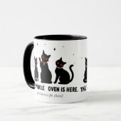 Grappig De hele coven is hier Zwarte katten Hallow Mok (Voorkant links)