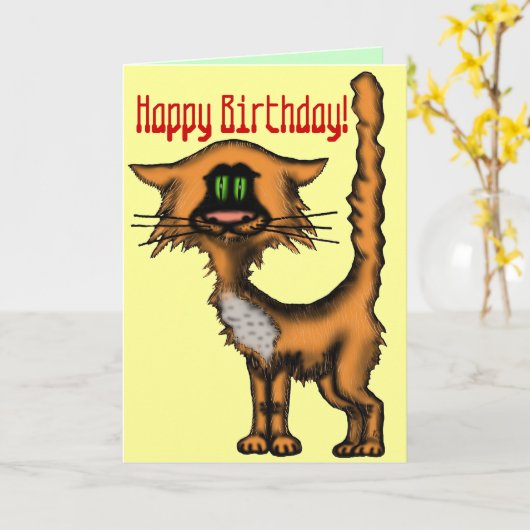 Grappig de kaartontwerp van de katten gelukkig kaart (Gele Bloem)