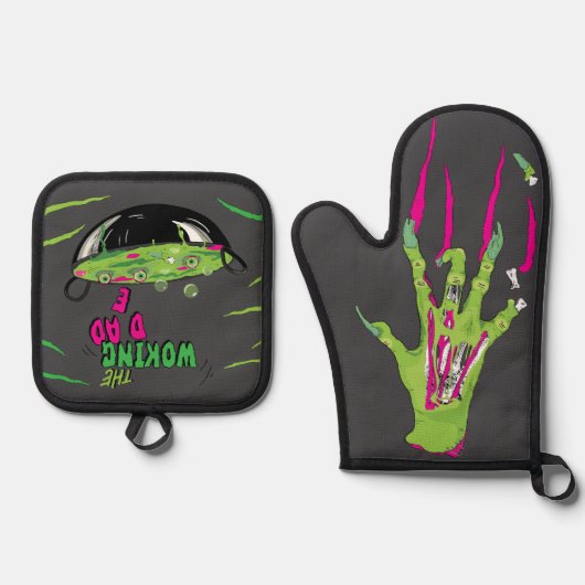 Grappig, de "Woking Dad" dode woordspeling Ovenwant & Pannenlap Set (Voorkant)