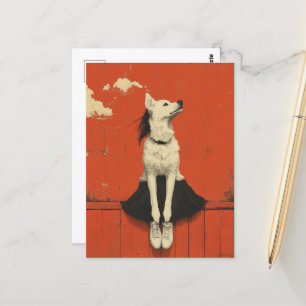 Grappig Deel Hond Deel Menselijk Zittend op Hek Briefkaart