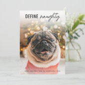 Grappig Define Naughty Dog Pet foto Kerstmis Feestdagenkaart (Staand voorkant)