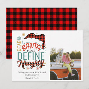 Grappig definieer stoute kerst foto notitiekaartje
