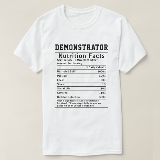 Grappig Demonstrator Voedingsfeiten Verkoop Rep Ca T-shirt (Design voorkant)