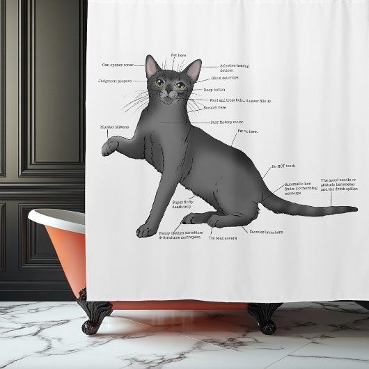 Grappig Diagram van Kat Anatomie Humor Nerdy Douchegordijn
