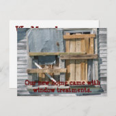 Grappig dichtgetimmerd raam we verhuisden nieuwe a aankondigingskaart (Voorkant / Achterkant)