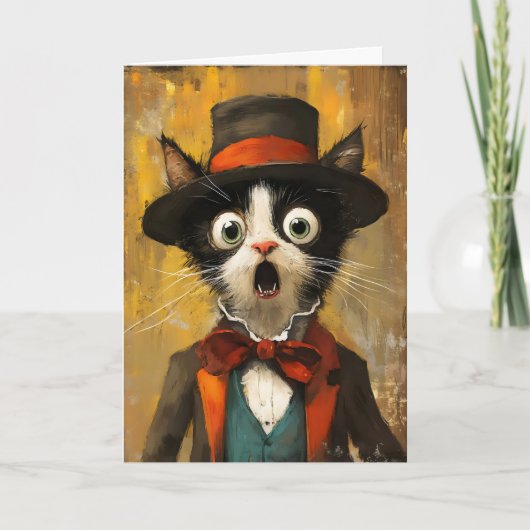 Grappig dier geschokt kat feestdagen kaart (Voorkant)