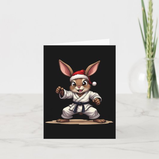 Grappig dier konijn in karate-uniform voor Kerstmi Kaart (Voorkant)