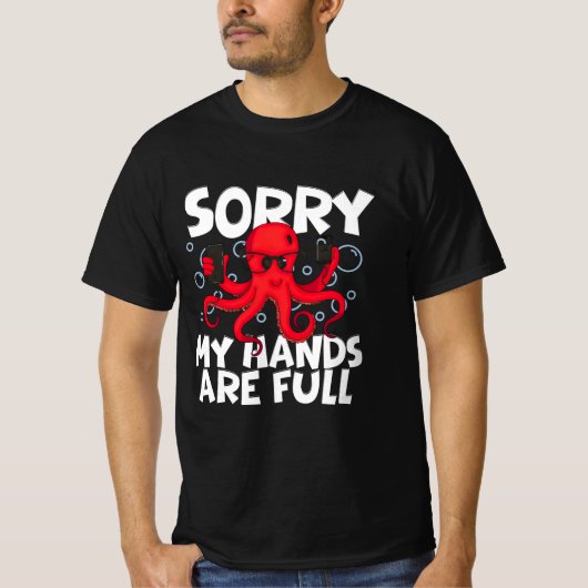 Grappig Dierendesign–Cool Inktvis met Telefoons T-shirt (Voorkant)