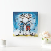Grappig dierenvoetballers Poster Vierkante Klok (Huis)