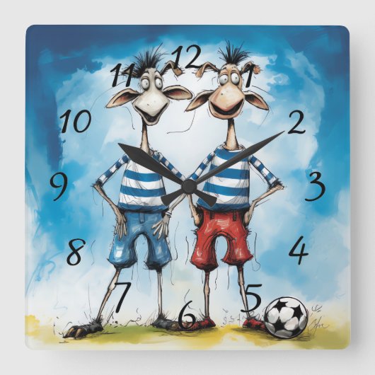 Grappig dierenvoetballers Poster Vierkante Klok (Voorkant)