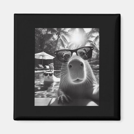 Grappig Dierenzwembad Capybara Selfie met ca Magneet (Voorkant)