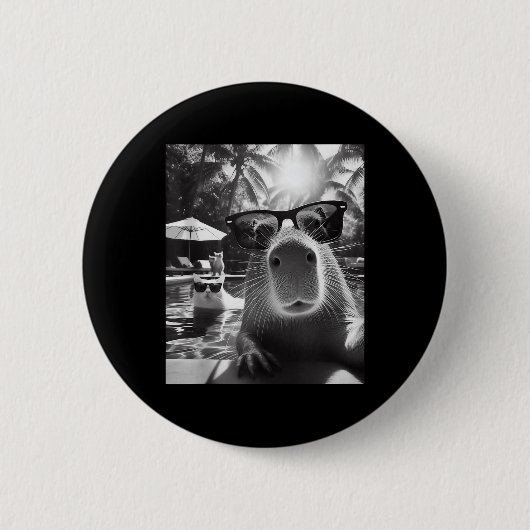 Grappig Dierenzwembad Capybara Selfie met ca Ronde Button 5,7 Cm (Voorkant)