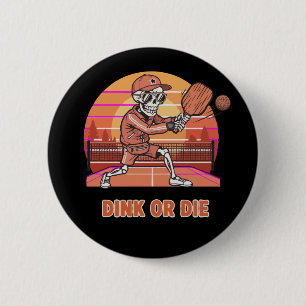 Grappig Dink of Sterf Pickleball Skelet Retro Spel Ronde Button 5,7 Cm