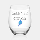 Grappig Dinkin' & Drinkin' Pickleball Paddle & Bal Wijnglas Zonder Voet (Achterkant)