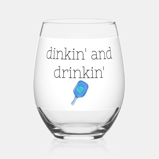 Grappig Dinkin' & Drinkin' Pickleball Paddle & Bal Wijnglas Zonder Voet (Achterkant)