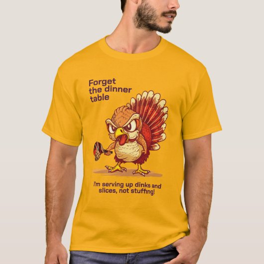 Grappig Dinksgiving Delight: Turkije vs. Picklebal T-shirt (Voorkant)