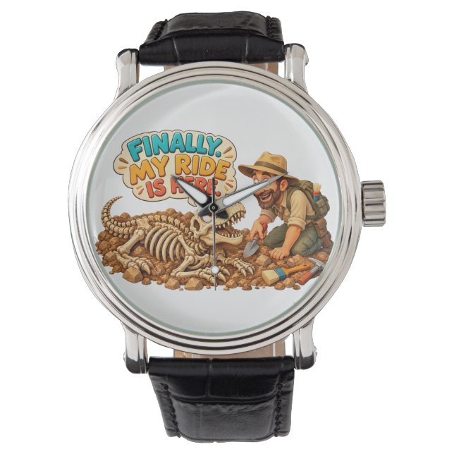 Grappig Dino Fossiel Opgraving Horloge (Voorkant)