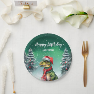 Grappig Dino Kerstboom verjaardag jongens sneeuwfe Papieren Bordje