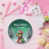 Grappig Dino Kerstboom verjaardag jongens sneeuwfe Papieren Bordje (Feest)