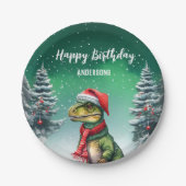 Grappig Dino Kerstboom verjaardag jongens sneeuwfe Papieren Bordje (Voorkant)