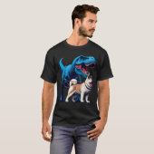 Grappig Dinosaur Akita Walking Hondenliefhebber T-shirt (Voorkant volledig)