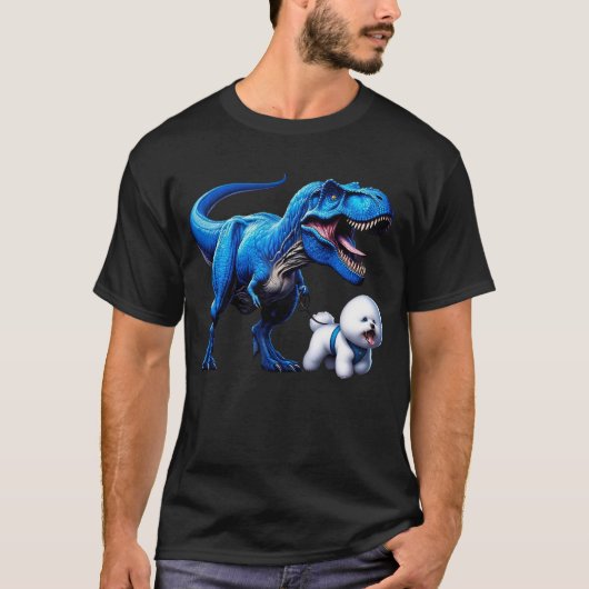 Grappig Dinosaur Bichon Frise Walking Hondenliefhe T-shirt (Voorkant)
