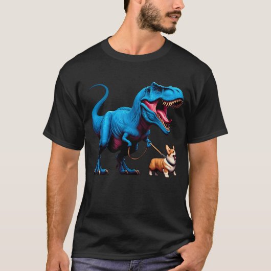 Grappig Dinosaur Corgi Walking Hondenliefhebber T-shirt (Voorkant)