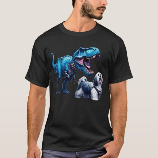 Grappig Dinosaur Havanese Walking Hondenliefhebber T-shirt (Voorkant)