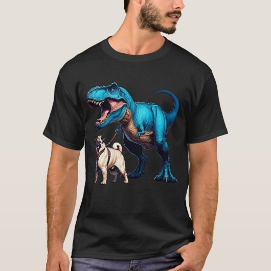 Grappig Dinosaur Pug Walking Hondenliefhebber T-shirt (Voorkant)