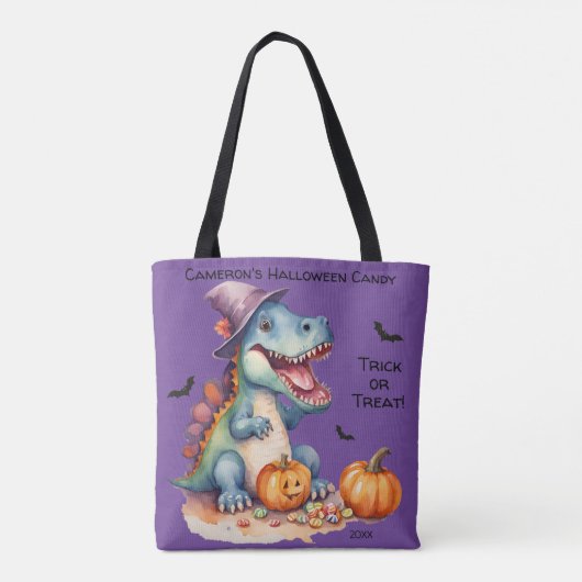 Grappig Dinosaurus Halloween Snoep Tote Bag (Achterkant)