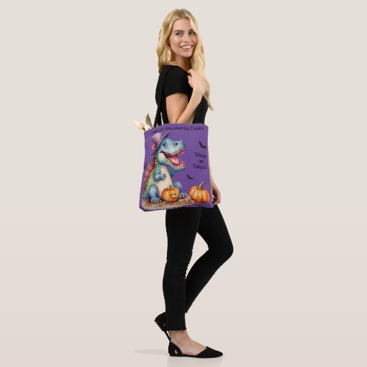 Grappig Dinosaurus Halloween Snoep Tote Bag (Op model)