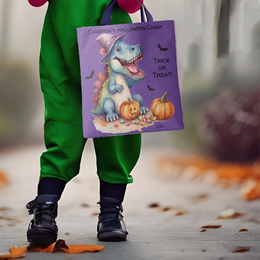 Grappig Dinosaurus Halloween Snoep Tote Bag