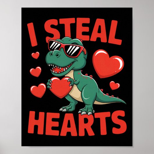 Grappig dinosaurus Valentijn ontwerp met harten Poster (Voorkant)