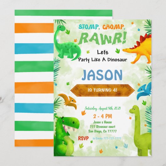 Grappig Dinosaurus Verjaardagsfeest Kaart (Voorkant / Achterkant)