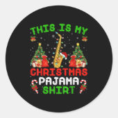 Grappig dit is mijn kerstpyjama Shirt saxofoon Ronde Sticker (Voorkant)