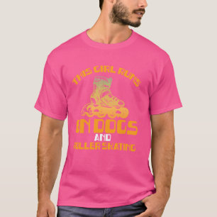 Grappig dit meisje loopt op honden en rolschaatsen t-shirt