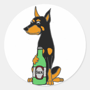 Grappig Doberman Pinscher Hond Drink Bier Ronde Sticker