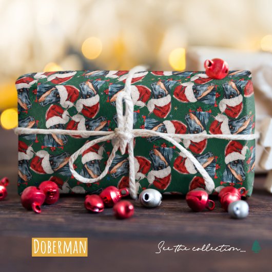 Grappig Dobermann Kerstpatroon Cadeaupapier