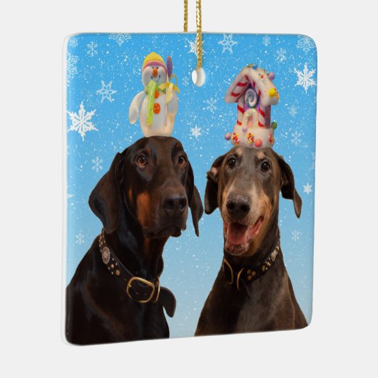 Grappig Dobermans kerstversiering Keramisch Ornament (Rechts)