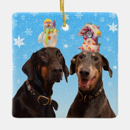 Grappig Dobermans kerstversiering Keramisch Ornament (Voorkant)