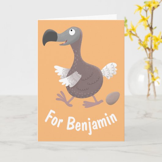 Grappig dodo vogelvoorbeeld cartoon kaart (Gele Bloem)