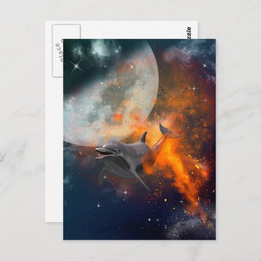 Grappig dolfijn in het universum briefkaart (Voorkant / Achterkant)