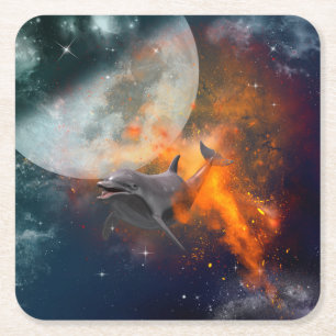 Grappig dolfijn in het universum kartonnen onderzetters