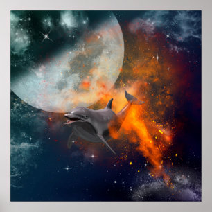 Grappig dolfijn in het universum poster