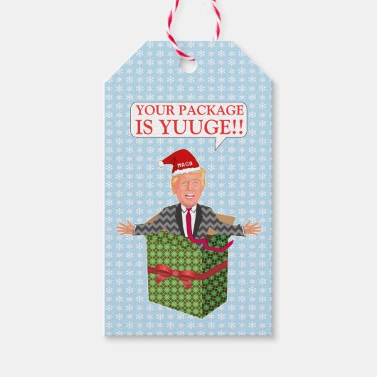 Grappig Donald Trump Christmas Yuuge Pakket Humor Cadeaulabel (Voorkant)